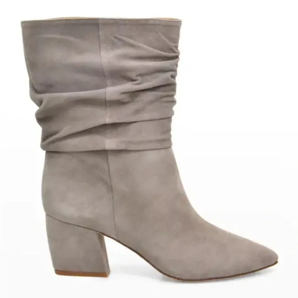 New Botkier Skylar Slouchy Suede Mid Boots Warm Gray Grey Scrunch Sz 9